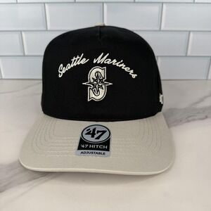 Seattle Mariners Hat Cap Snap Back Mens One Size Black Gray MLB Baseball Script‎